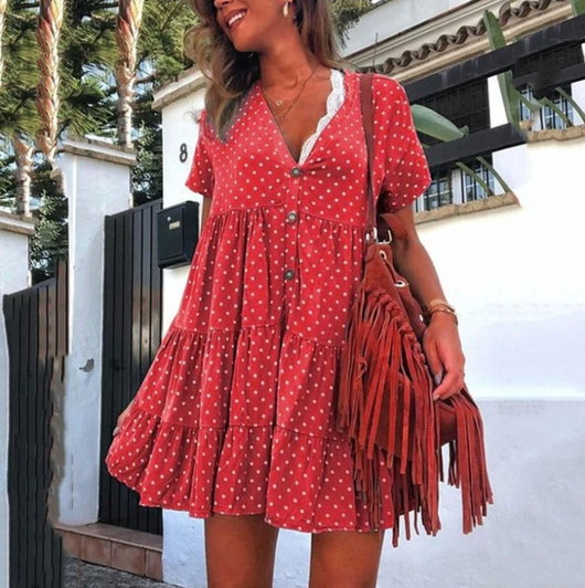 Vestido Entallado de Lunares con Botones - Image 10