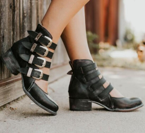 Zapatos Retro de Tacón Alto con Punta Redonda - Tallas Grandes
