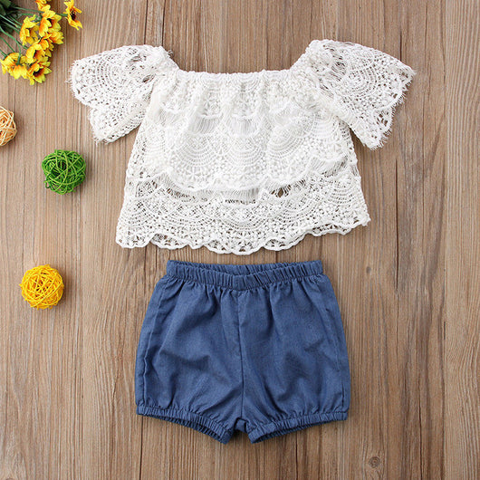 Conjunto de 3 Piezas: Top de Encaje, Falda Denim y Accesorio - Image 4