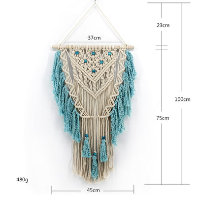 Tapiz Tejido a Mano en Algodón Bohemio con Colgante Minimalista - Image 10