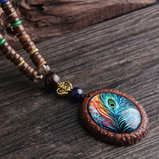 Cadena Suéter con Colgante de Pluma de Pavo Real Estilo Étnico - Image 7