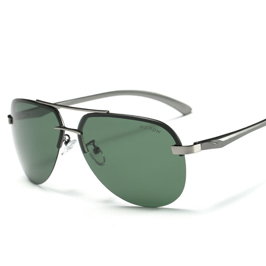 Rimless aviator sunglasses with orange mirrored polarized lenses and silver-toned metal temples on a white background. - Image 6