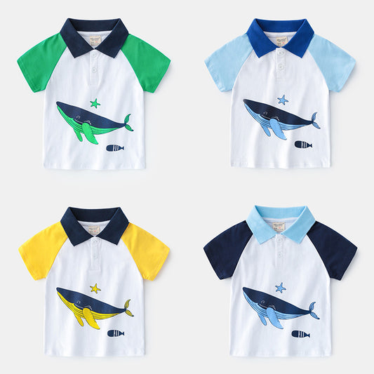 Camiseta Infantil Casual Cuello Solapa Manga Corta Slim