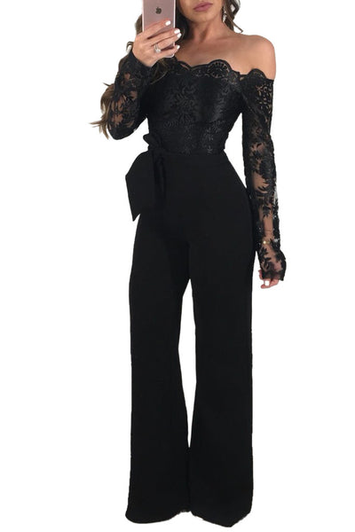 Jumpsuit de Pierna Ancha con Cuello de Encaje - Image 7