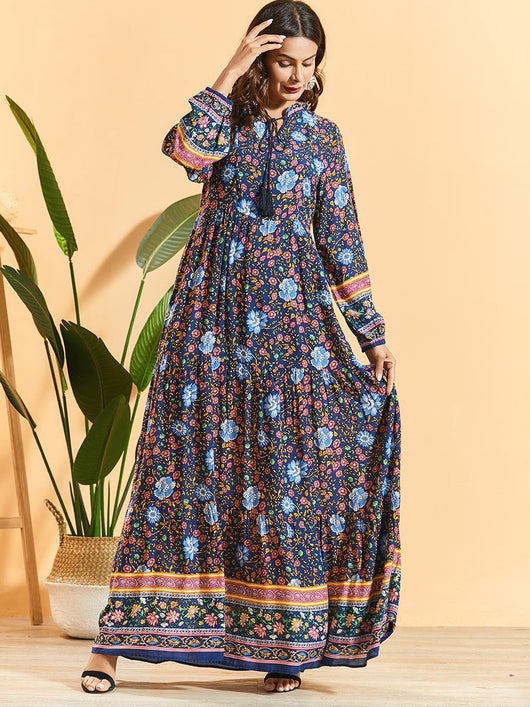 Vestido Bohemio Largo con Mangas y Pliegues - Image 2