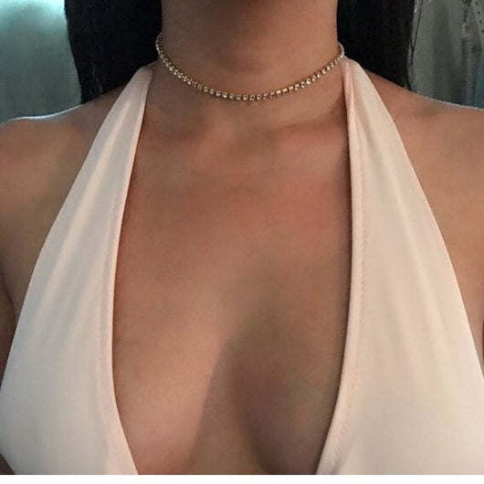 Collar Corto Choker de Cristal Dorado y Plateado para Mujer