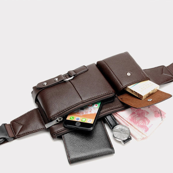 Bolsa de Cintura para Hombre de Cuero PU Color Sólido - Riñonera de Viaje