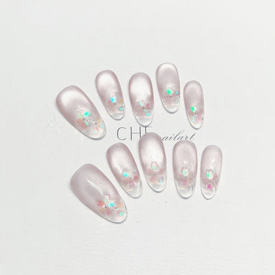 Uñas Postizas Ovaladas Cat Eye Fluorescentes Transparentes Personalizables - Image 7