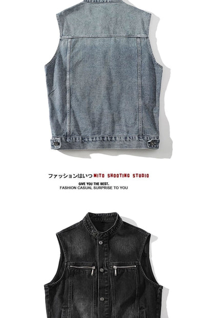 Chaleco Denim Lavado para Hombre con Cuello de Pie - Image 11