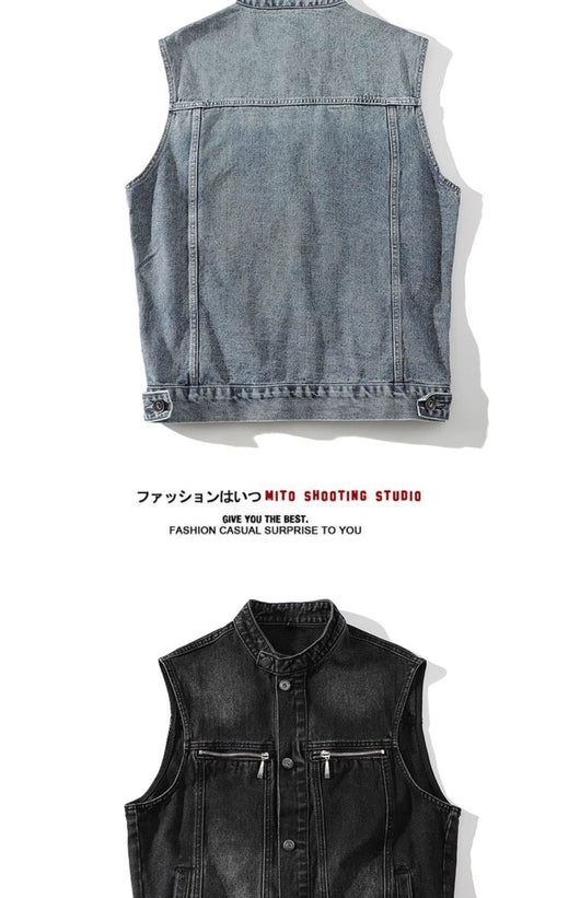 Chaleco Denim Lavado para Hombre con Cuello de Pie - Image 11