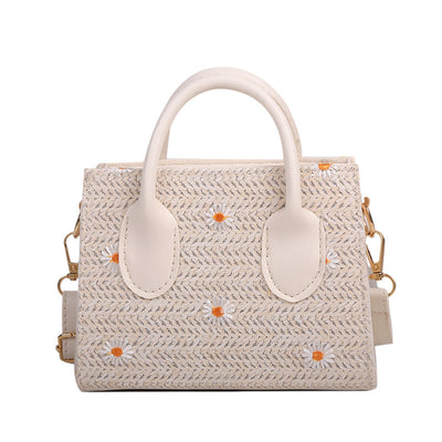 Bolsa Tejida Estilo Occidental Bandolera Cuadrada Pequeña con Margaritas - Image 2