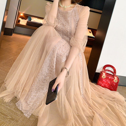Vestido de Encaje Malla con Cintura Enjoyada y Tirantes - Image 6