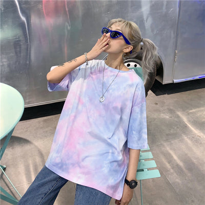 Camiseta Tie Dye Suelta de Manga Corta - Image 32