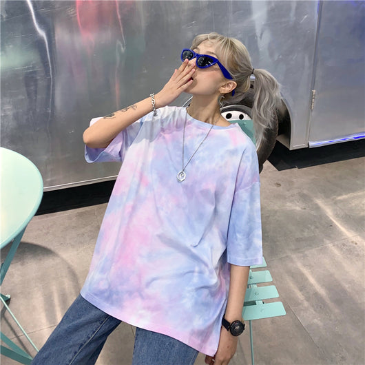Camiseta Tie Dye Suelta de Manga Corta - Image 32