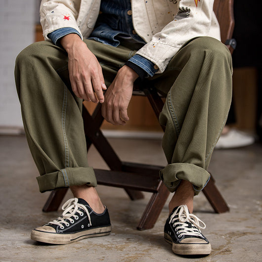Pantalón Ancho Estilo Retro Militar Verde Ejército con Hebilla París - Image 4