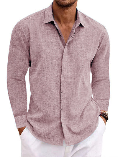 Camiseta Manga Larga Hombre Algodón Lino Cuello Redondo Básica - Image 8