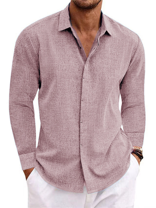 Camiseta Manga Larga Hombre Algodón Lino Cuello Redondo Básica - Image 8