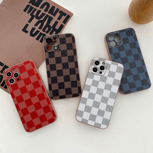Funda de Cuero Galvanizada con Textura Cuadros para Celular