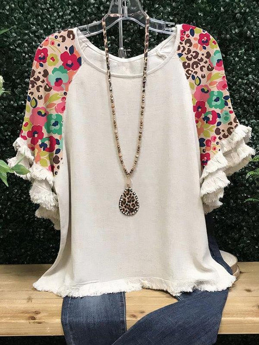Blusa Suelta Cuello Redondo con Volantes de Encaje y Bloques de Color para Mujer - Image 4