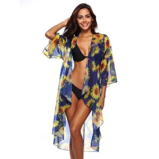 Abrigo con Estampado Floral Girasol y Borlas - Image 4