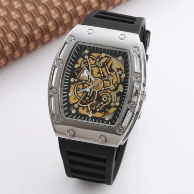 Reloj Automático Hombre con Esfera Transparente Barril - Correa de Cuero - Image 3