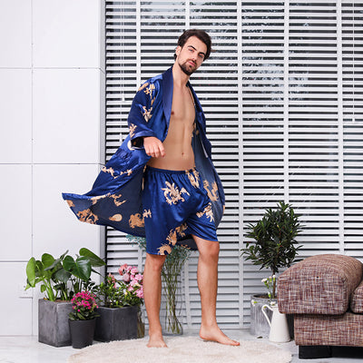 Pijama Largo de Seda Simulada para Hombre - Image 16