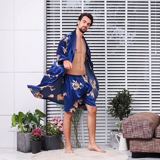 Pijama Largo de Seda Simulada para Hombre - Image 16