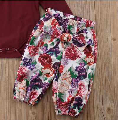 Conjunto 3 Piezas para Bebé Niña - Blusa Roja, Mono Floral y Diadema Otoño - Image 4