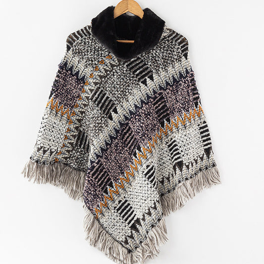 Poncho Cuello Alto Tejido para Otoño e Invierno