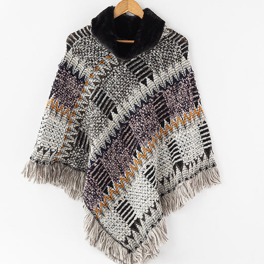 Poncho Cuello Alto Tejido para Otoño e Invierno