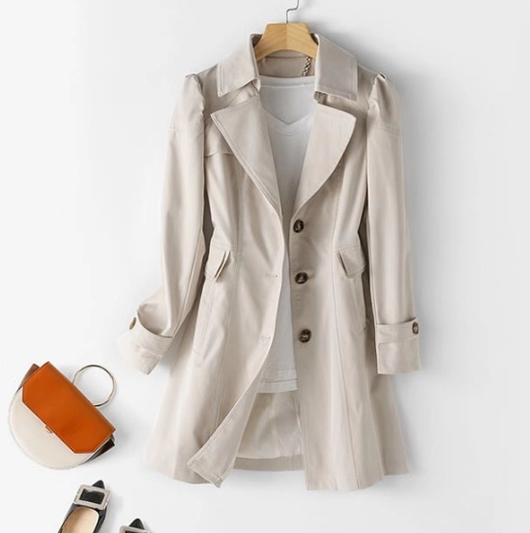 Abrigo Trench Coat Mujer Primavera Otoño Estilo Coreano Ajustado Largo - Image 6