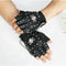 Guantes de Cuero PU Punk Hip-Hop con Remaches Dedos Cortados
