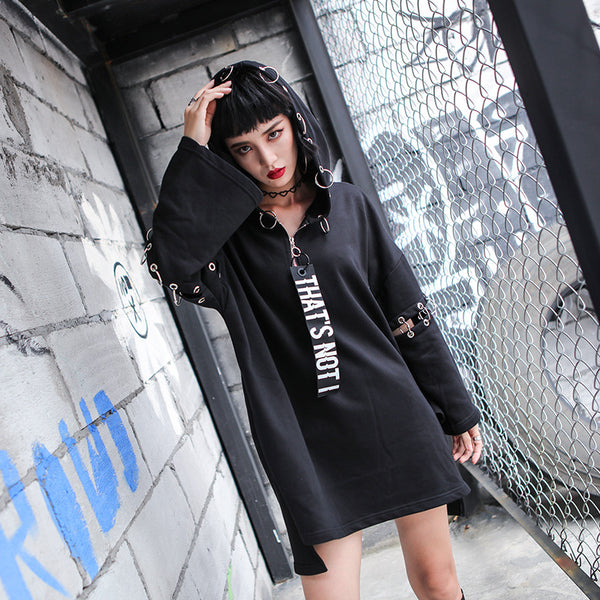 Vestido Sudadera Larga con Detalles Metal Punk