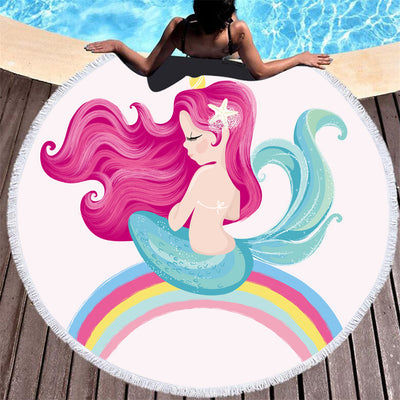 Toalla de Playa Redonda de Microfibra Sirena Rosa Infantil - Image 3