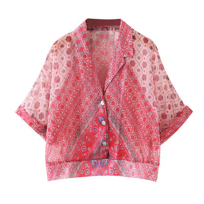 Camisa Suelta de Manga Corta con Solapa