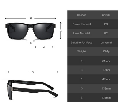 Black DUBERY polarized sunglasses with rectangular frames and dark lenses, shown from front and top-down angles. - Image 2