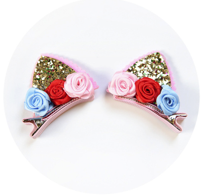 Set de 2 Clips Decorativos para Niñas - Flores Brillantes Arcoíris con Orejas de Gato y Conejo - Image 5