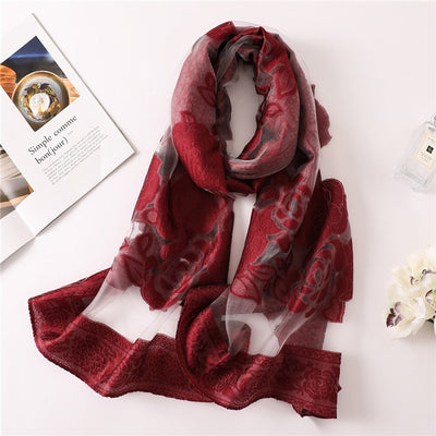 Pañuelo de Seda con Bordado Hueco para Mujer - Estola Ligera Primavera Verano - Image 3