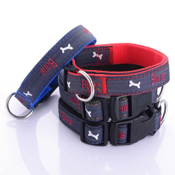 Collar para Perro de Mezclilla con Cuero Bordado y Correa Tipo Choker
