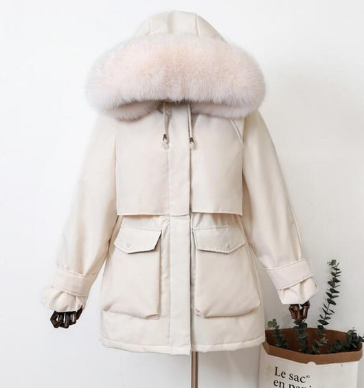 Abrigo de Invierno con Capucha de Piel Natural de Mapache y Zorro - Plumón para Mujer - Image 10