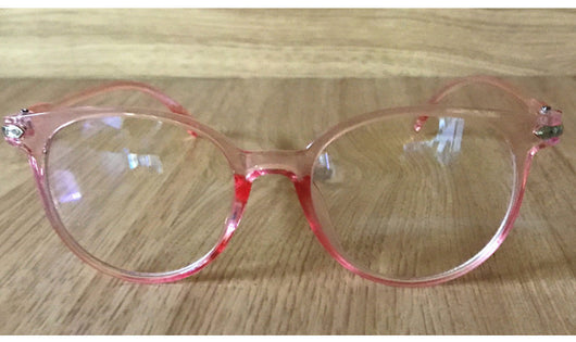 Pink round-frame anti-blue light glasses with clear lenses and small silver accents on the temples. - Image 6