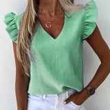 Blusa Estampada de Piña con Volantes en Mangas Cortas para Mujer - Image 9