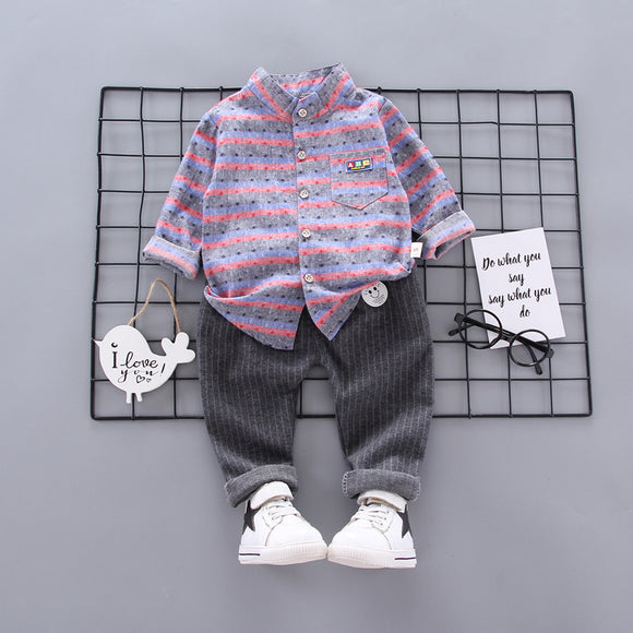 Conjunto Infantil de Camisa Cuadrille Manga Larga para Bebé