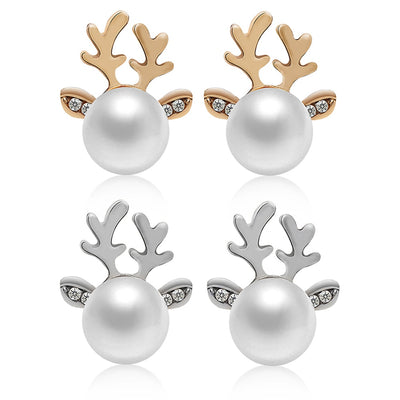 Aretes Navideños de Perla con Astas de Reno