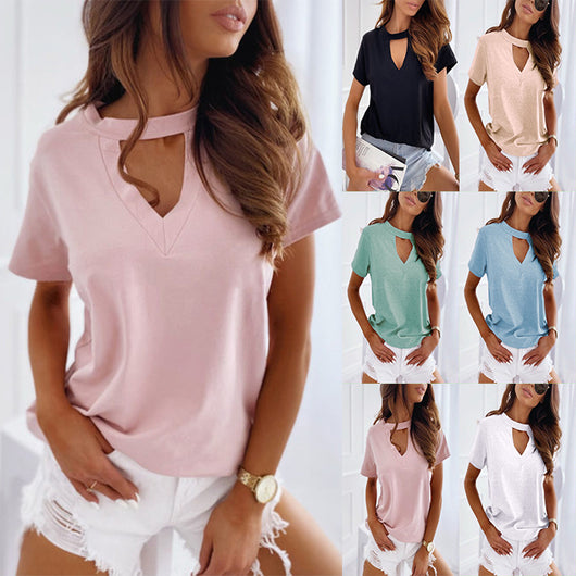 Blusa Escote V Colores Pastel con Detalles Calados