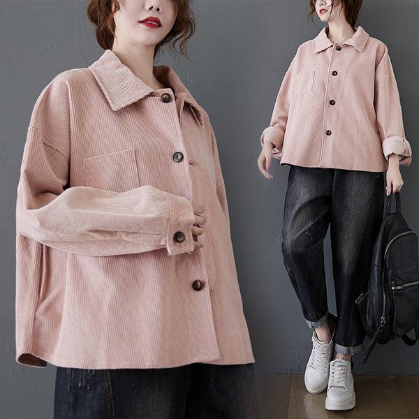 Camisa de Pana Vintage Talla Grande para Otoño