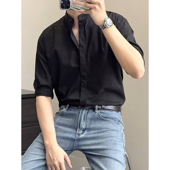 Men's Summer Mandarin Collar Short Sleeve Breathable Shirt