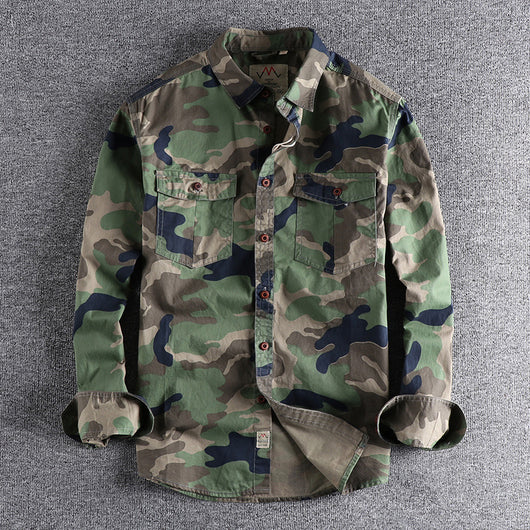 Camisa Overol Camuflado Lavado Clásico Manga Larga para Hombre