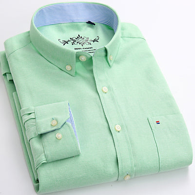 Camisa Oxford de Algodón Casual para Hombre - Manga Larga Color Sólido - Image 10