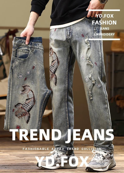 Jeans Rectos Stretch con Bordados para Hombre - Image 8